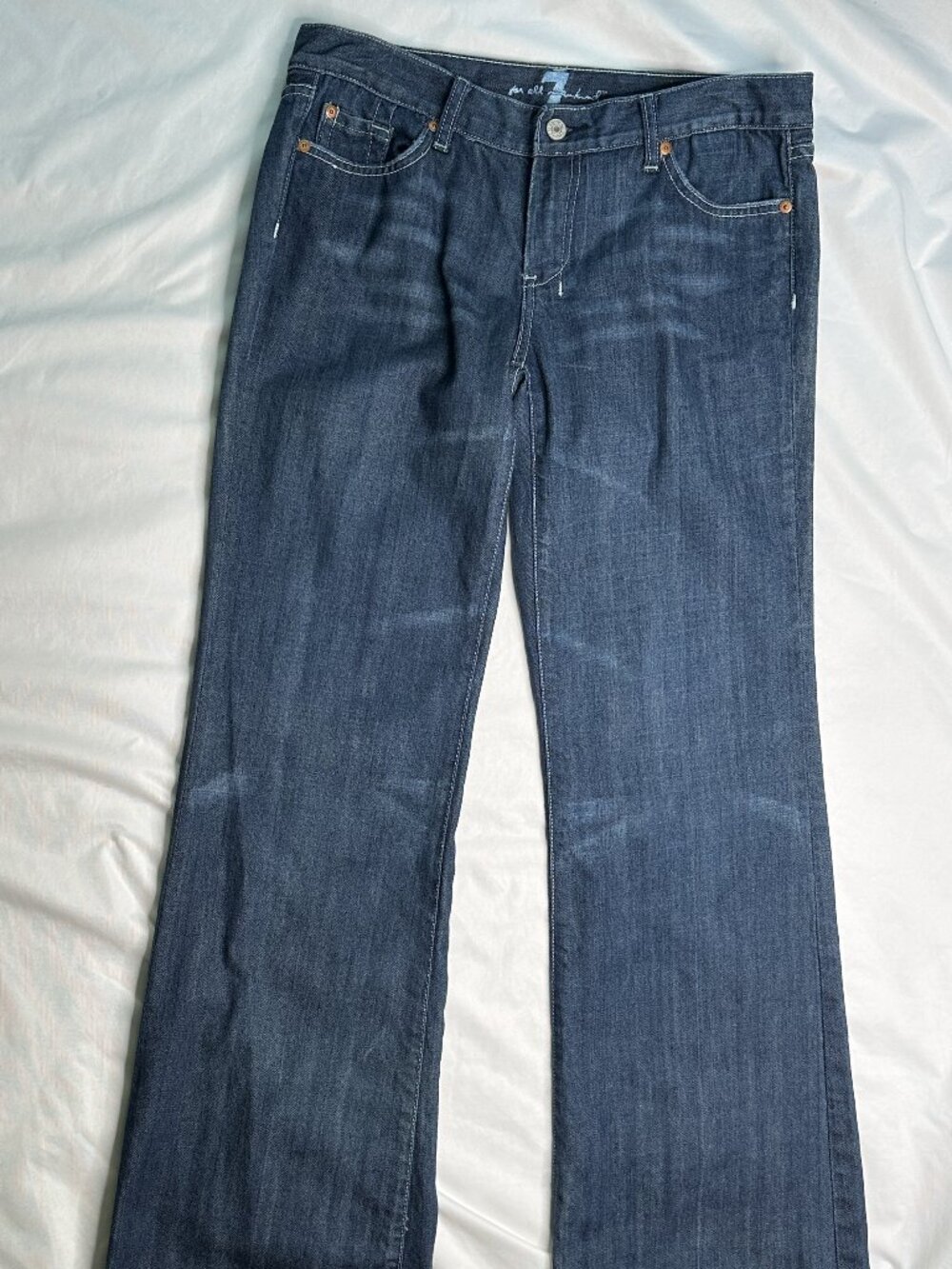 7 FOR ALL MANKIND DOJO Womens Sz 30 Low Rise Dark Denim Flare Stretch Jeans
